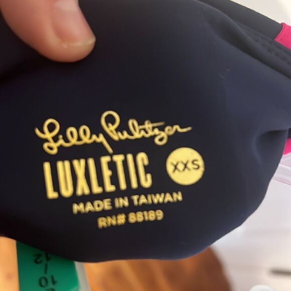 New Lilly Pulitzer Weekender High Rise 26" Leggings True Navy Pink Stripe - Picture 5 of 7